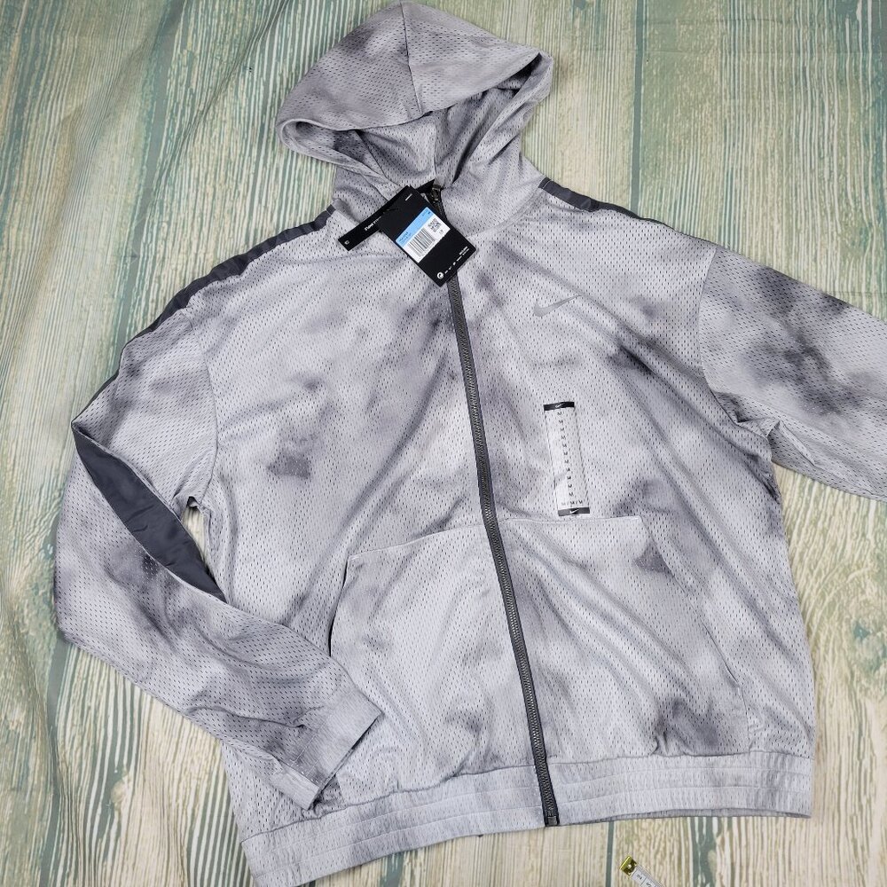 New NIKE smoke grey icon clash mesh hooded jacket